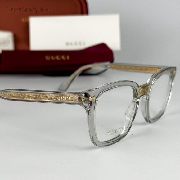 NEW Gucci GG0184O 005 Gray Clear Gold Square Unisex Eyeglasses - Picture 5 of 11